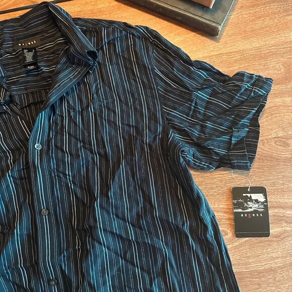 Axcess Black Pin Striped Button Down Shirt NWT Size L - Picture 3 of 14